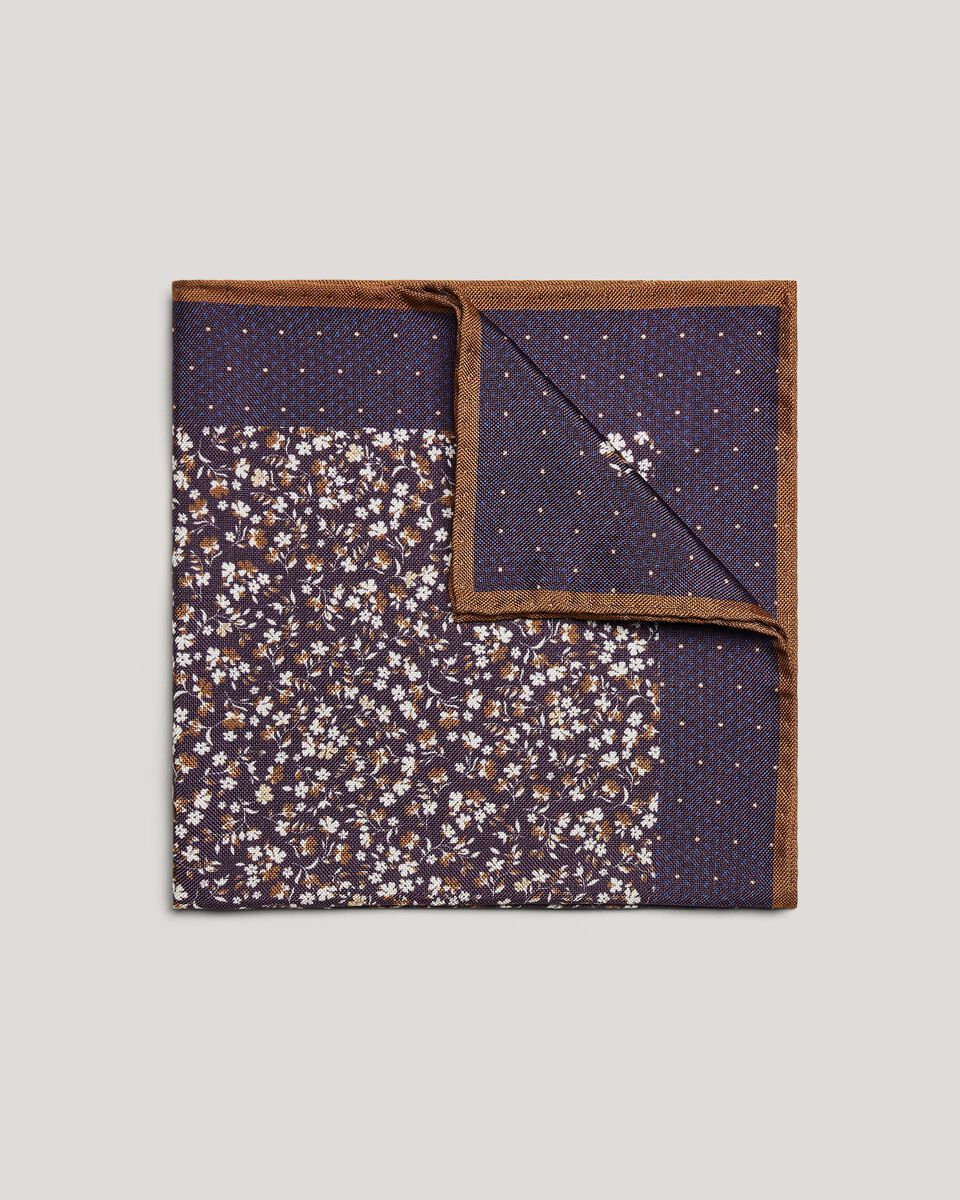 Ditsy Floral Printed Pocket Square With Contrast Border